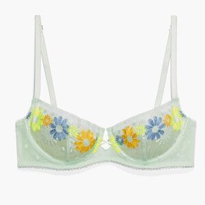 Savage X Fenty Free Spirit Floral Embroidered Unlined Balconette Bra 32DD Green